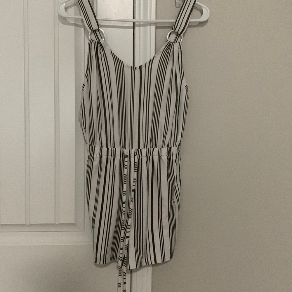 Green and white striped romper